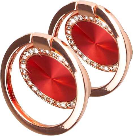 Red concentric circular textured phone ring holder with 360° rotation