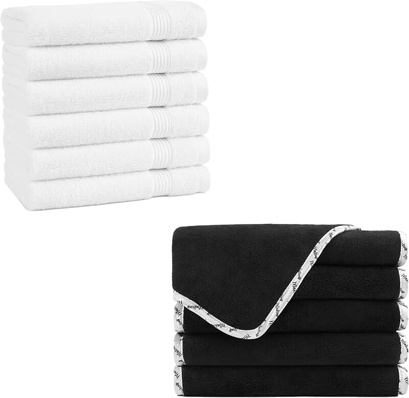 Black and white makeup remover cloths and luxury hand towels