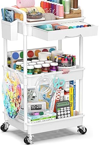 Three-Tier Rolling Storage Cart with Drawer