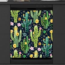 Green Cactus Flower Dishwasher Magnet Cover, 26x23 Inch