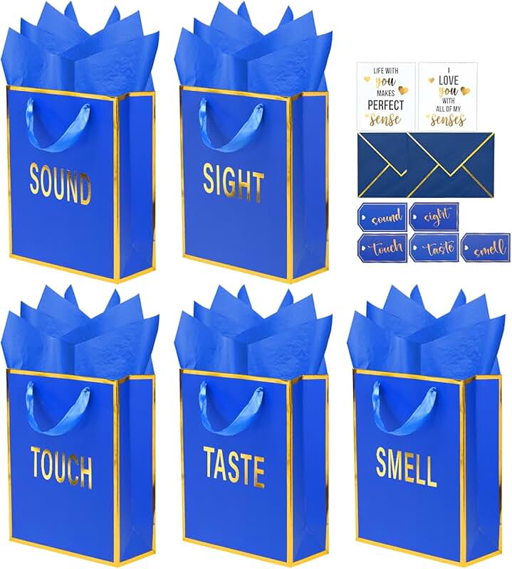 Gold Foil Gift Bags with Labels and Tissue, 9x7x3.15 Inch