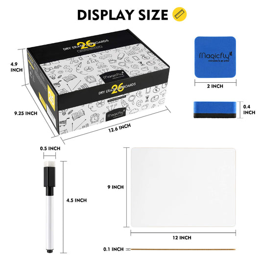 Set of 26 Small Whiteboards with Pens and Erasers