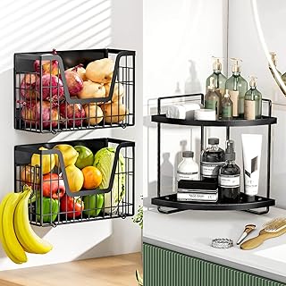 Black Corner Bathroom Counter Organizer and Magnetic Shelf Set