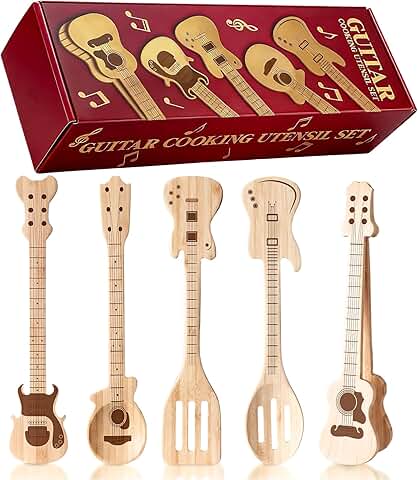 Music-themed bamboo kitchen utensil set with spoons, spatula, tongs