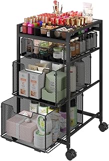 Rolling Makeup Cart with 3 Drawers and Dividers