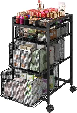 Rolling Makeup Cart with 3 Drawers and Dividers