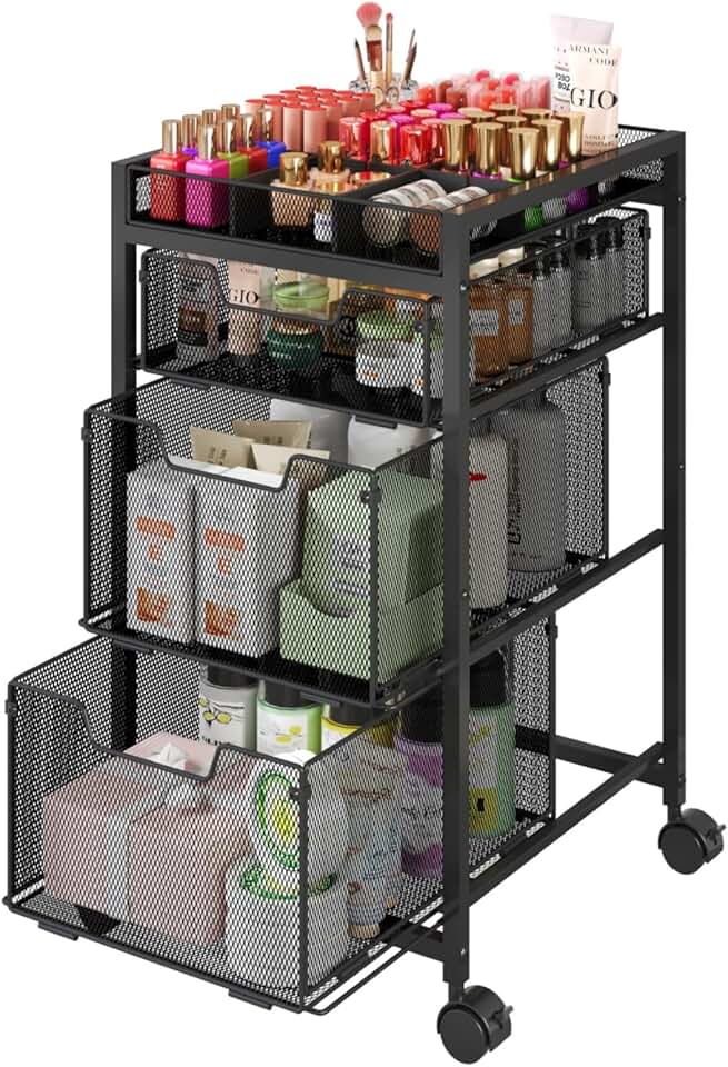 Rolling Makeup Cart with 3 Drawers and Dividers