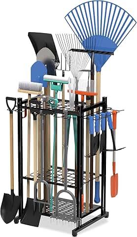 Heavy-Duty Garden Tool Organizer Rack with Hooks