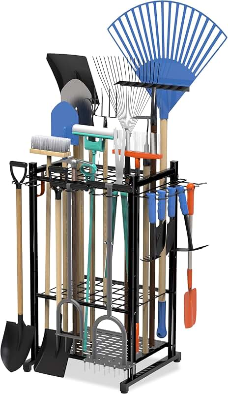Heavy-Duty Garden Tool Organizer Rack with Hooks