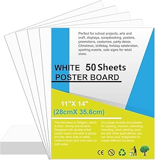 50 White Poster Boards 11x14 Inches for Arts and Crafts