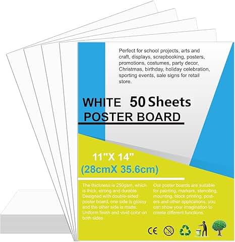 50 White Poster Boards 11x14 Inches for Arts and Crafts