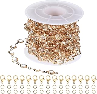 Copper jewelry chain with rhinestone beads, 16 feet