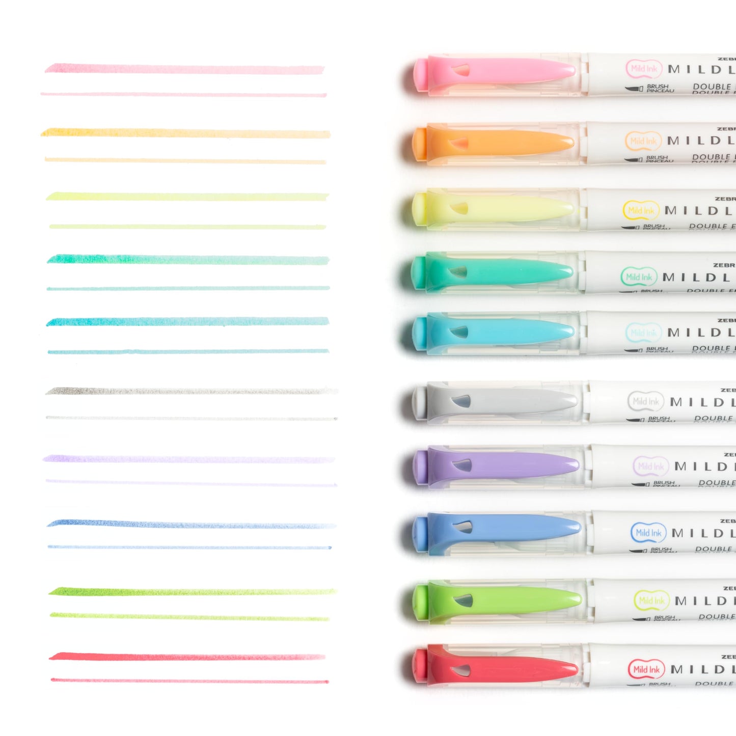 Double-Ended Brush and Fine Tip Markers, 10 Colors