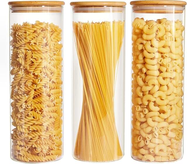 Set of 3 Glass Food Storage Jars with Lids