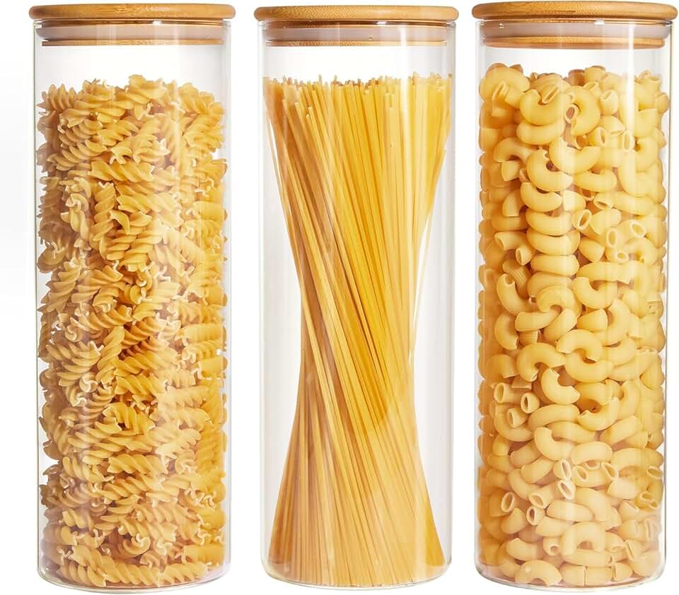Set of 3 Glass Food Storage Jars with Lids