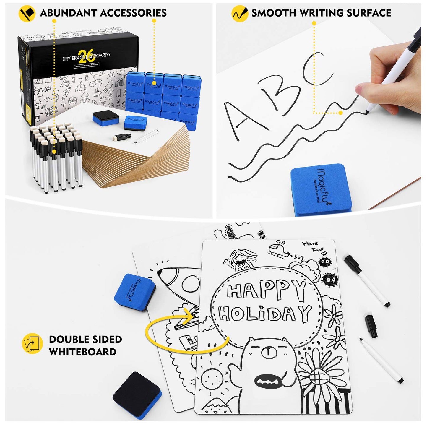 Set of 26 Small Whiteboards with Pens and Erasers