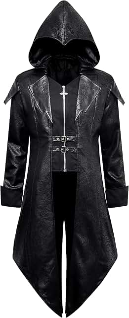 Men's Steampunk Leather Hooded Jacket