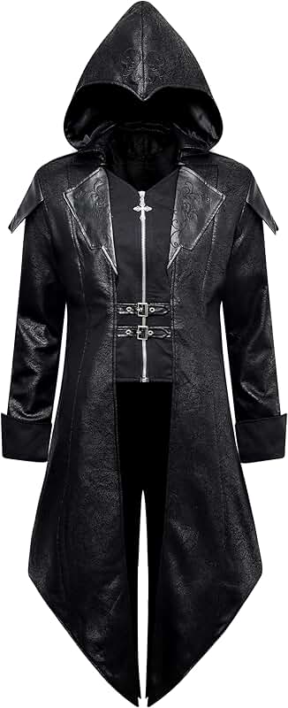 Men's Steampunk Leather Hooded Jacket
