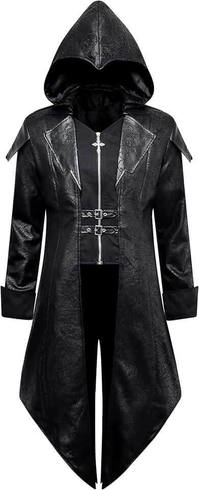 Men's Steampunk Leather Hooded Jacket