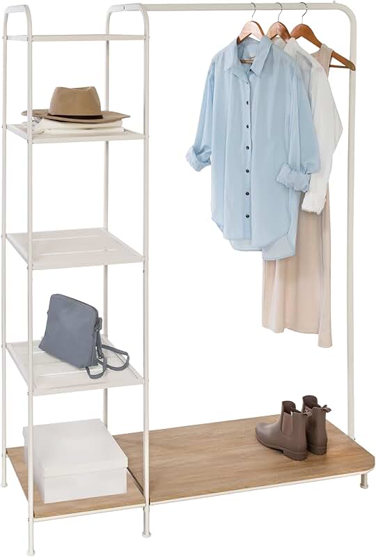 Freestanding Clothing Rack with Wood Shelf and Shoe Storage
