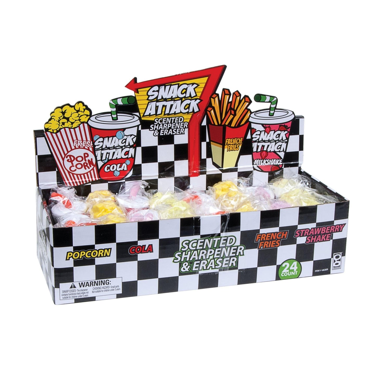 Snack Attack Scented Pencil Sharpener and Eraser Set