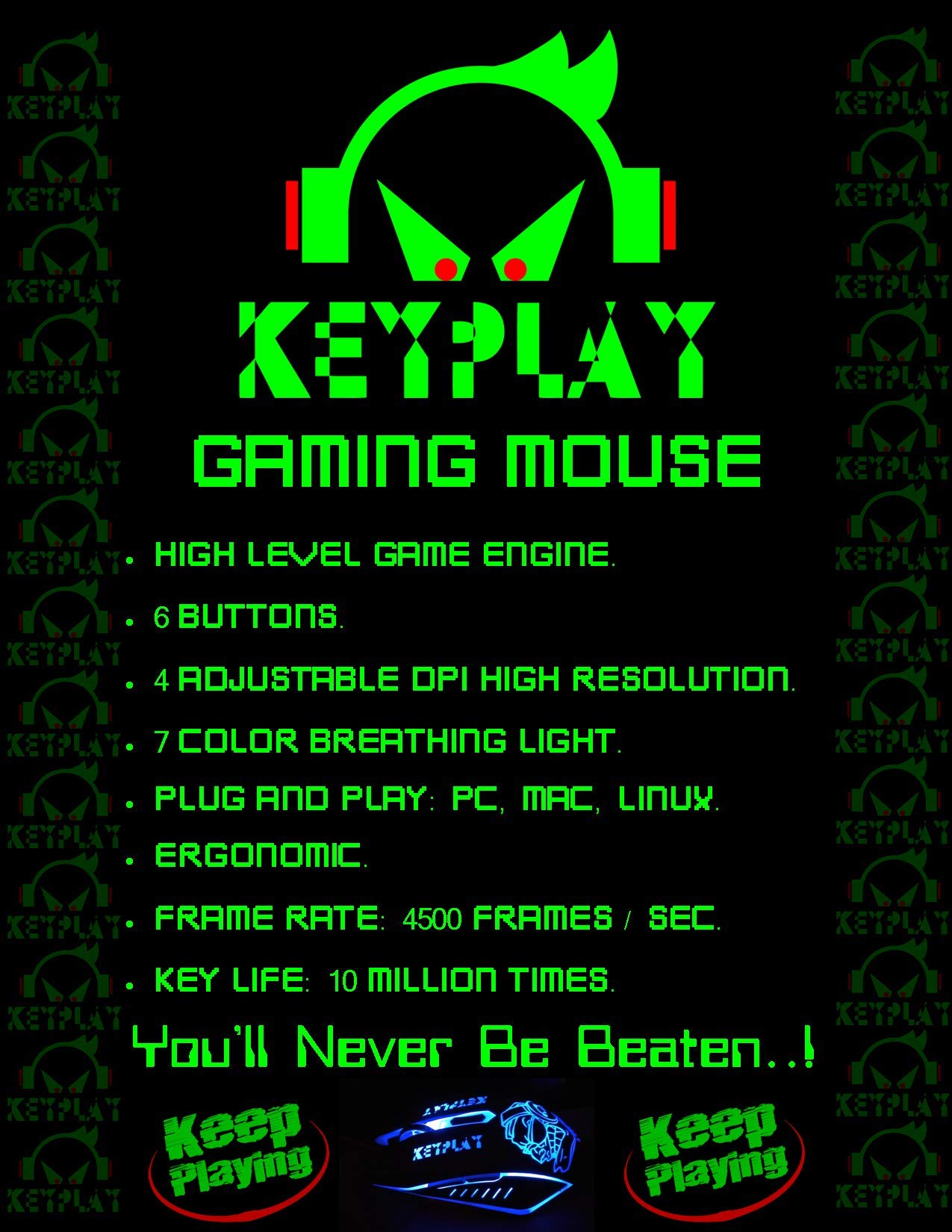 '- Luke - Gaming Mouse Ergonomic 6 Buttons 7 Color Led Light 4 Adjustable DPI High Resolution UV  Friendly Surface Gamer Mouse USB Wired PC MAC Linux Computer Mouse