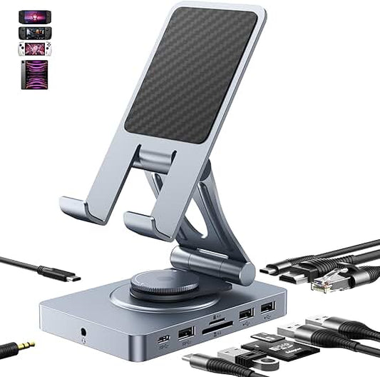 360° Rotating USB C Docking Station with 11 Ports