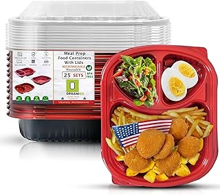 25 Reusable 3-Compartment Meal Prep Containers with Lids