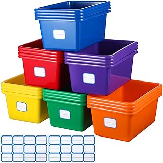 24 Pack Plastic Cubby Storage Bins with Labels
