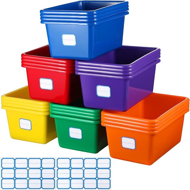 24 Pack Plastic Cubby Storage Bins with Labels