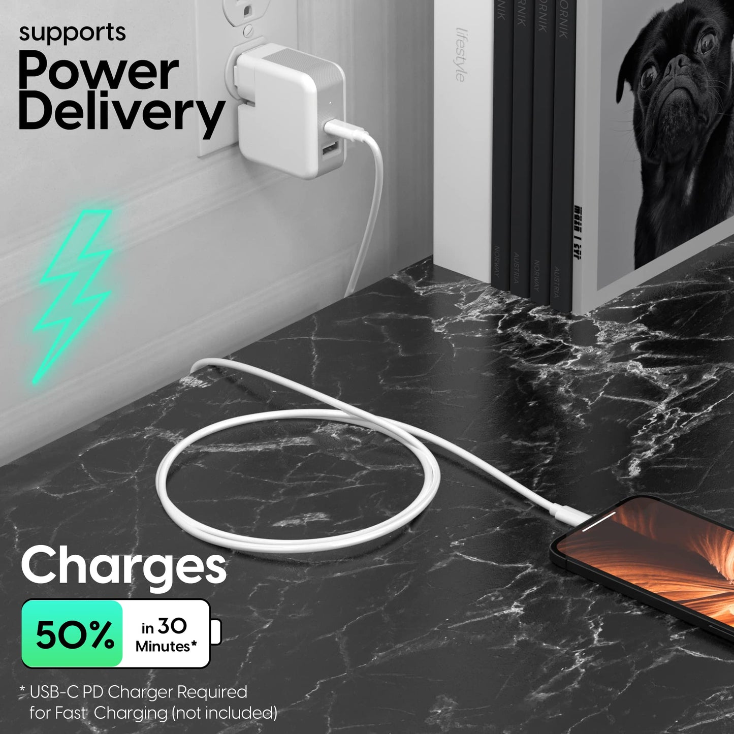 USB C to Lightning Cable iPhone Charger 10ft Long Heavy Duty Cord - Fast Charging Power Delivery PD MFI for Apple iPhone 13, 12, 11, XR, XS, X, 8, 7, 6, 5, SE, iPad - White