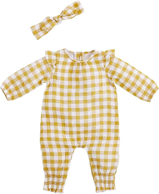 Baby Girl Gingham Bodysuit and Headband Set