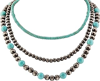 Bohemian Turquoise Beads Necklace Set, 3 Pieces