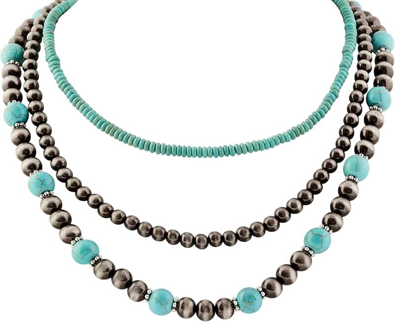 Bohemian Turquoise Beads Necklace Set, 3 Pieces