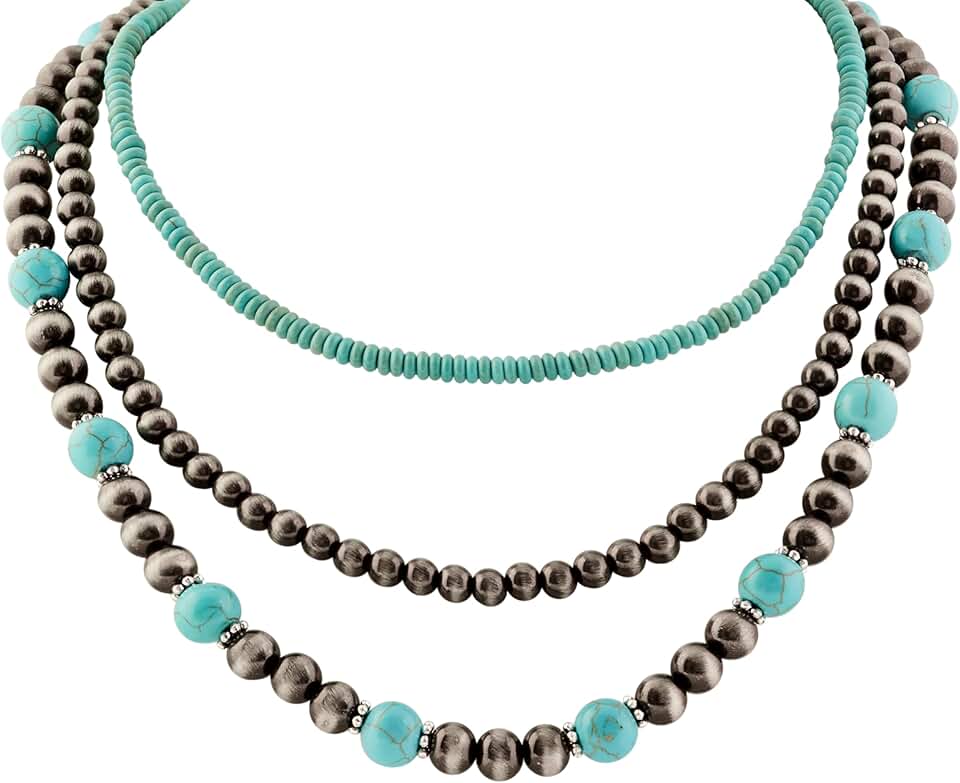 Bohemian Turquoise Beads Necklace Set, 3 Pieces