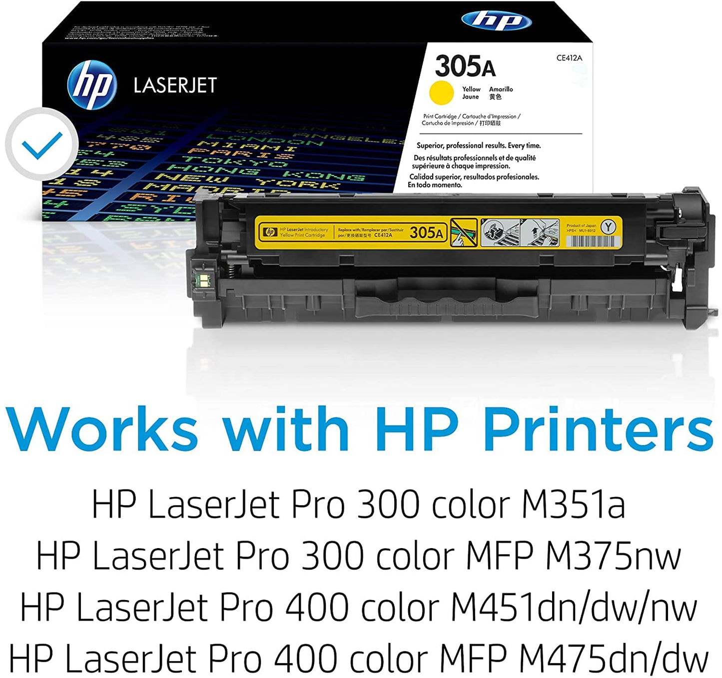 Original 305A Yellow Toner Cartridge | Works with LaserJet Pro 300 M351, LaserJet Pro 300 MFP M375, LaserJet Pro 400 M451, LaserJet Pro 400 MFP M475 Series | CE412A