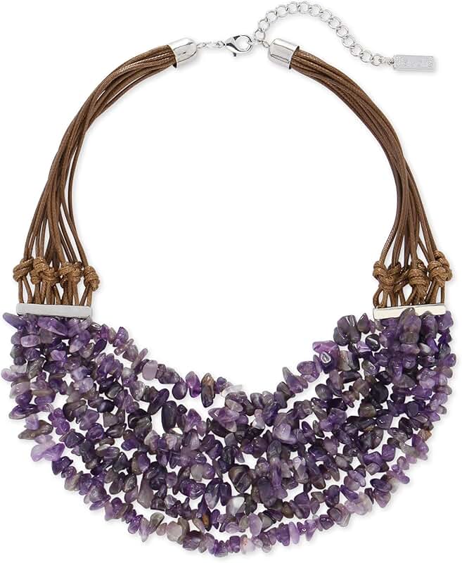 Multilayer Chip Stone Beads Necklace with Wax Rope for Women