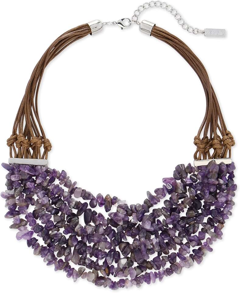 Multilayer Chip Stone Beads Necklace with Wax Rope for Women