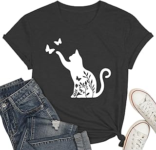 Cute Butterfly Cat Graphic T-Shirt for Women