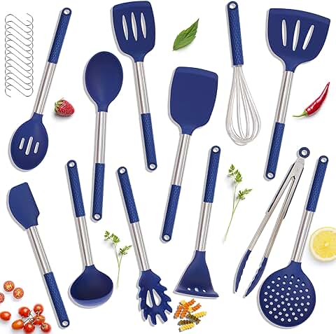 12-Piece Silicone Kitchen Utensil Set with Stainless Steel Handles