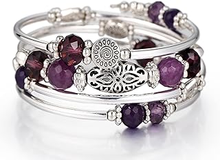 Stackable Beaded Silver Bracelets for Women