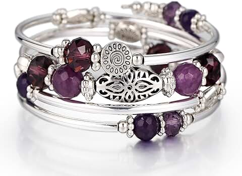 Stackable Beaded Silver Bracelets for Women