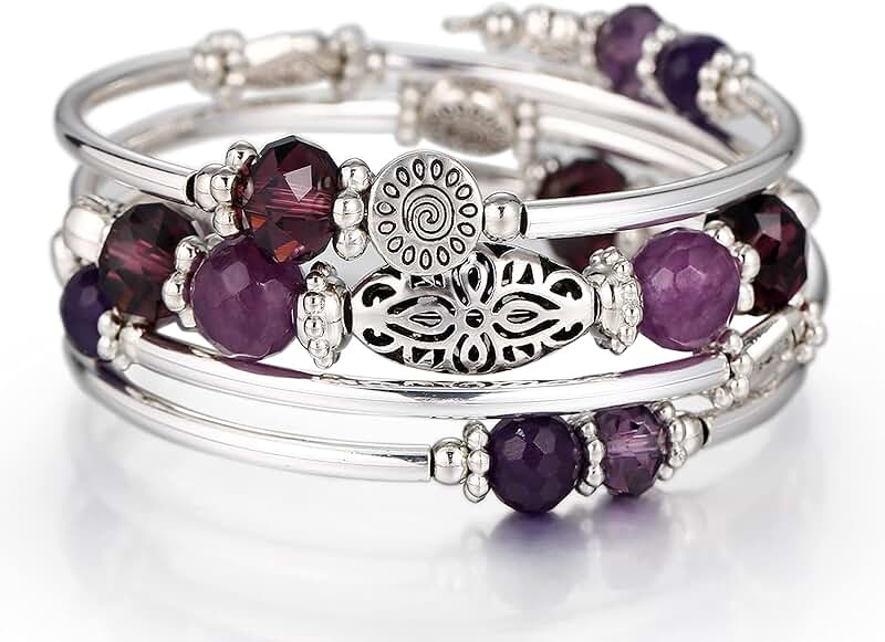 Stackable Beaded Silver Bracelets for Women
