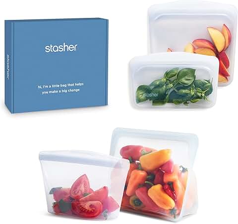 Premium Silicone Reusable Food Storage Bags, 4-Pack
