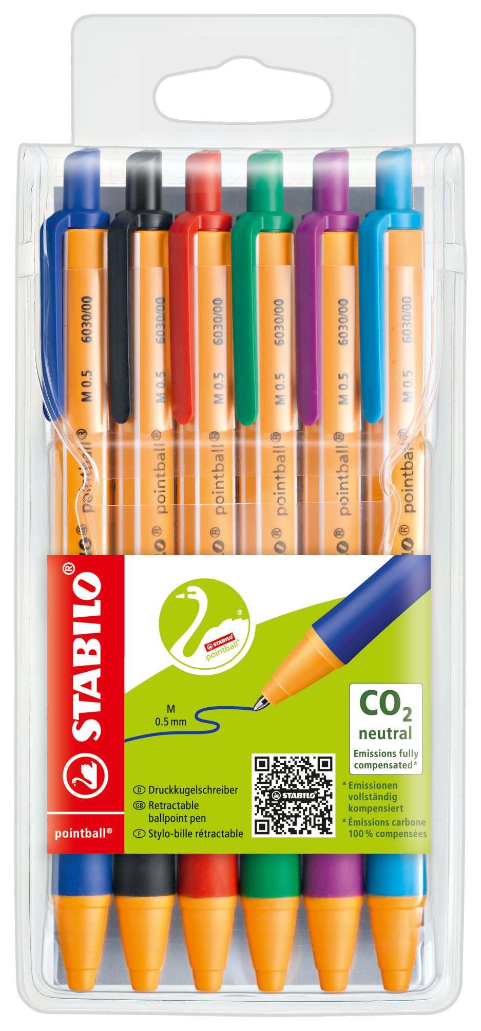 Pack of 6 Retractable Medium Point Ballpoint Pens