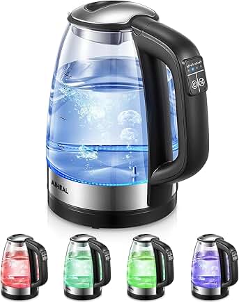 Glass Electric Kettle with LED Lights, Keep Warm, 1.7L