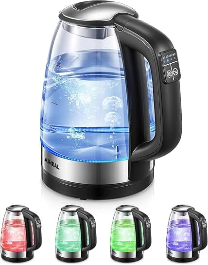 Glass Electric Kettle with LED Lights, Keep Warm, 1.7L