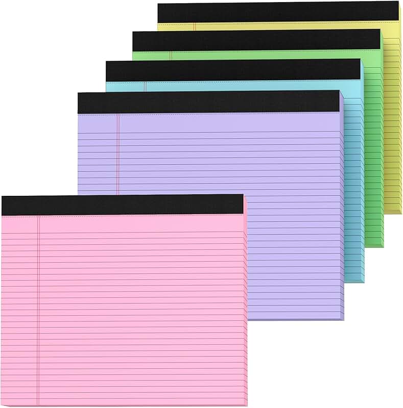 Set of five 11x9.5 inch college-ruled notepads with perforated pages