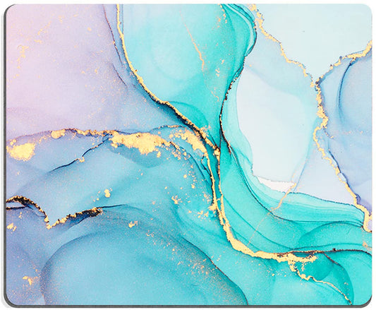 Cyan Blue Marble Cloth Mouse Pad, Washable, Non-Slip Rubber Base