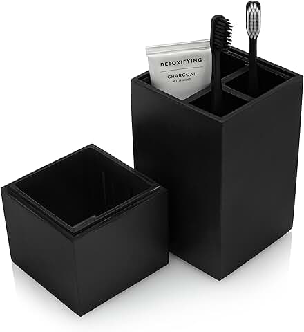 Elegant Matte Black Bathroom Toothbrush and Toothpaste Holder